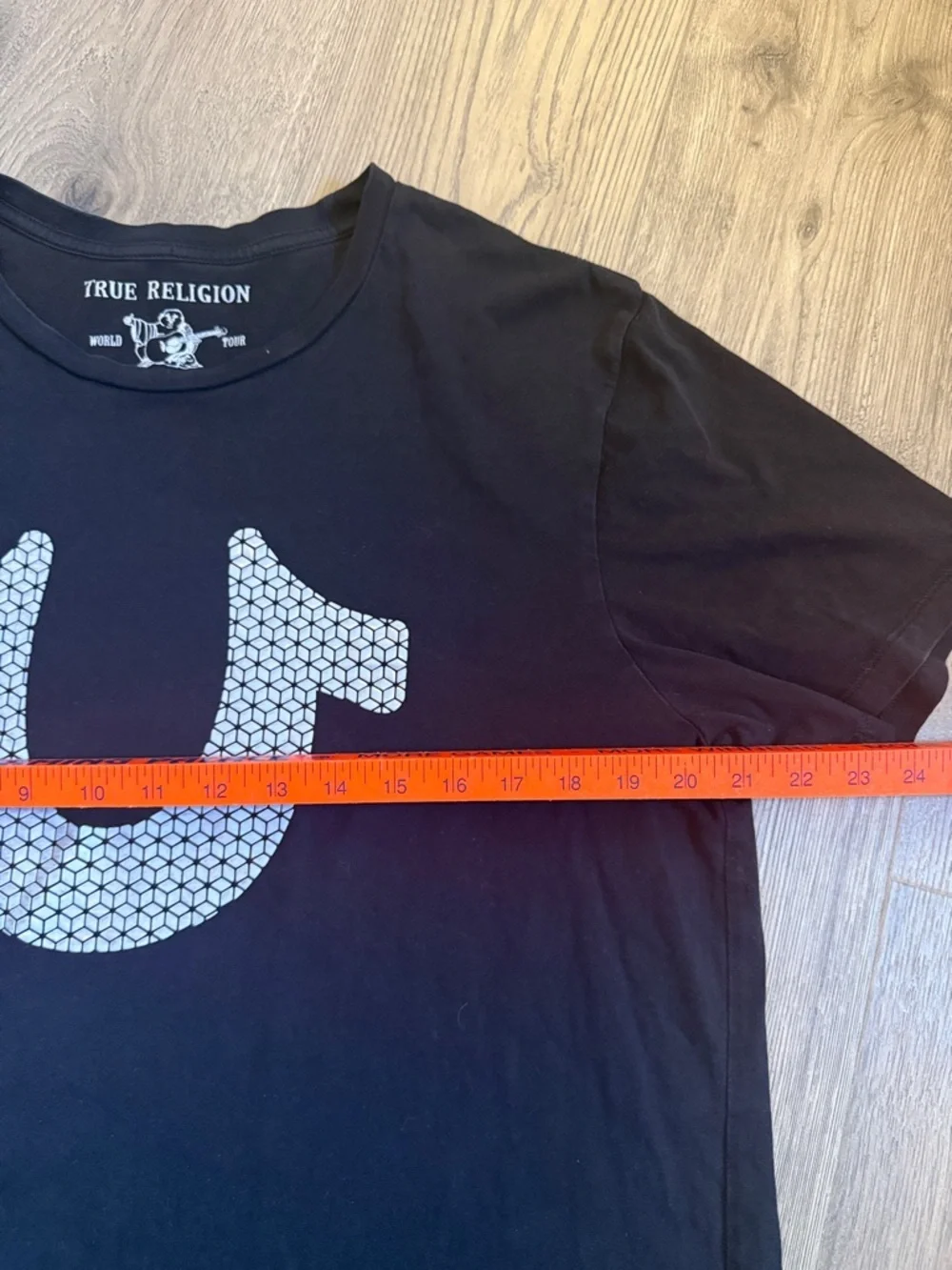 True Religion Men’s Black Tee with White Horseshoe Graphic